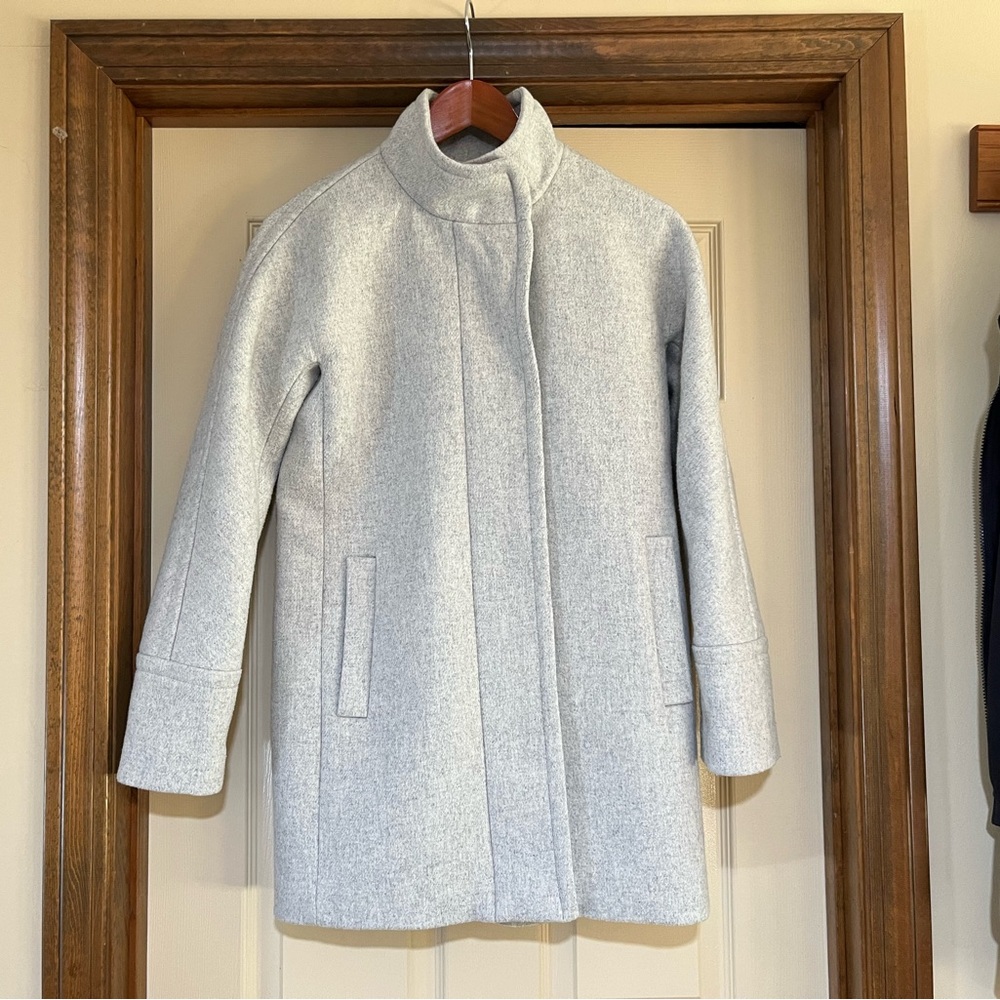 J, Crew City Coat, Light Grey Wool Blend Women's Size 2